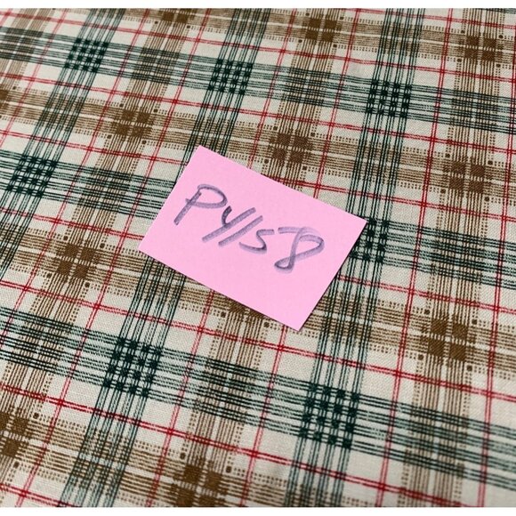 Vintage Green Brown Plaid Cotton Fabric 1/2 Yard 44" Quilting Sewing - Picture 4 of 4